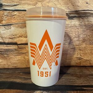 Whataburger 2025 Reusable Tumbler Cup with Lid & Straw Hole Orange White